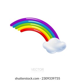 3d Rainbow with cloud cartoon style. Weather phenomenon concept. Vector illustration of colorful arc with cloud.
