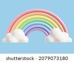 3d Rainbow with Clouds Cartoon Style Weather Phenomenon Concept. Vector illustration of Colorful Arc with Cloud