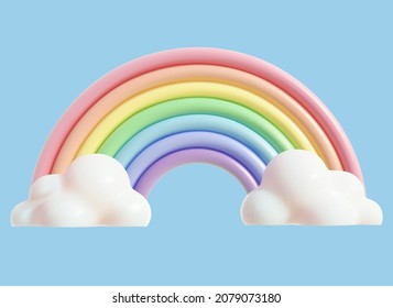 3d Rainbow with Clouds Cartoon Style Weather Phenomenon Concept. Vector illustration of Colorful Arc with Cloud