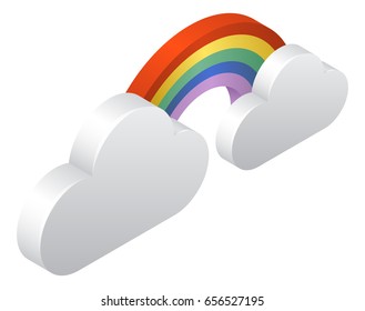 A 3d rainbow and clouds isometric weather icon concept