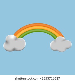 3D rainbow with clouds on white background
