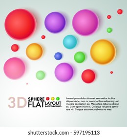 3d rainbow colored spheres flat layout background