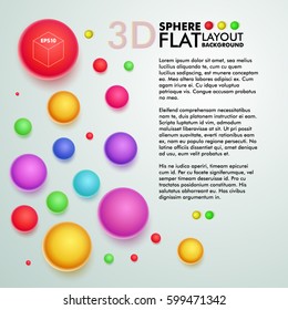 3d rainbow colored spheres flat layout background