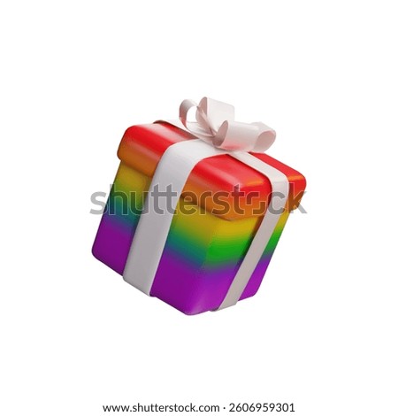 A 3d rainbow gift box with a white bow. Three-dimensional vector illustration homosexual package. Gay love, lesbian sign, transgender community. LGBTQ equal rights. Pride month design for parade