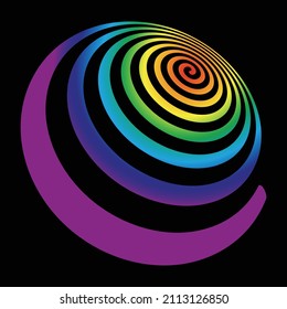 3D Rainbow Gradient Linear Spiral. Vector illustration on black background.