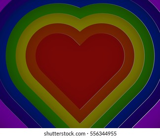 3D rainbow heart layer paper cut style vector illustration