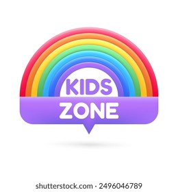 3D rainbow kids zone playful design. Pointer. Ideal for birthday parties, posters, and playground banners. Colorful and fun design elements perfect for celebrating childhood joy. Not AI.