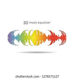 3d Rainbow Music wave logo. Vector colorful equalizer element. Pulse Audio player on white.