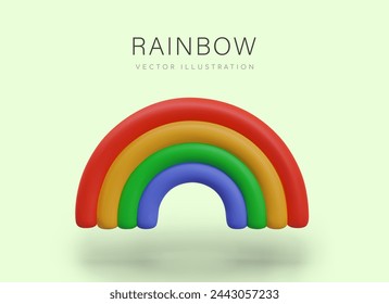 3D rainbow in plasticine style. Cute vector illustration for kids web design