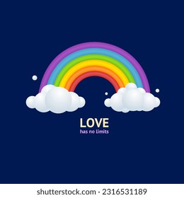 3d Rainbow Pride Love hat keine Grenzen Concept Cartoon Stil auf einem Blau. Vektorgrafik von Lgbtq Equality