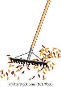 3D rake collecting fallen leaves (autumn)