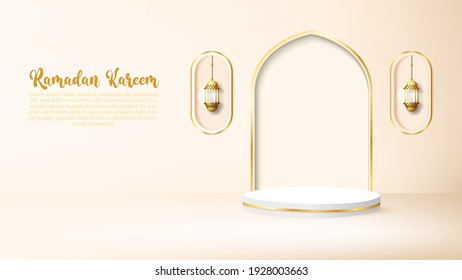 3D-Karem-Hintergrund mit goldener Lampe und Podium.