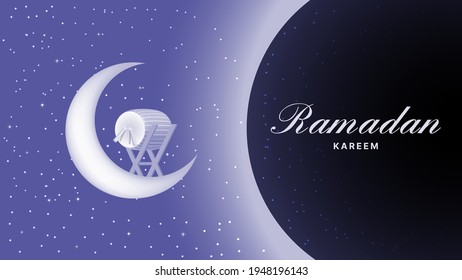3d Ramadan Kareem background, Islamic design, crescent moon, realistic 3d drum design. Vector illustration three dimensional.
