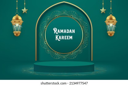 3d Ramadan kareem background with podium. 