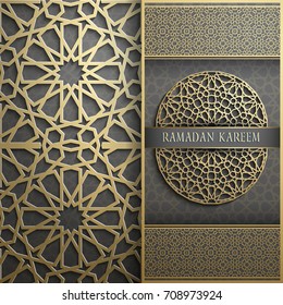 3d Ramadan Kareem Greeting Card,invitation Islamic Style.Arabic Circle Golden Pattern.Islamic Brochure Gold On Dark