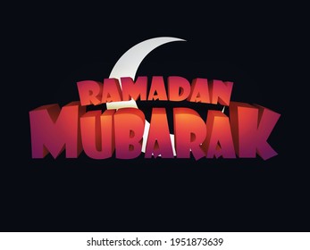 3D Ramadan Mubarak text with moon. vector illustration