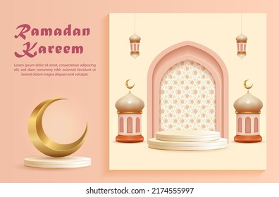 3d Ramazan background with golden lamp and podium.
