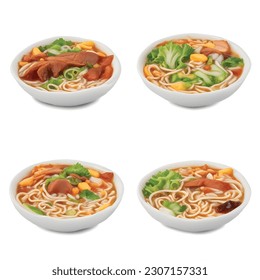 3d ramen noodle isolated vector graphic for food restaurant delicious realistic photo on white background udon spaghetti