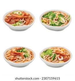 3d ramen noodle isolated vector graphic for food restaurant delicious realistic photo on white background udon udon fried bacon