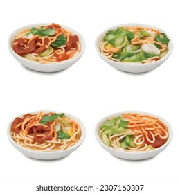 3 d fideos ramen gráfico vectorial aislado para la comida restaurante deliciosa foto realista sobre fondo blanco udon spaghetti acne 