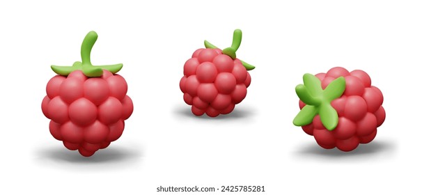 3D raspberry in plasticine style. Detailed image of pink edible berry