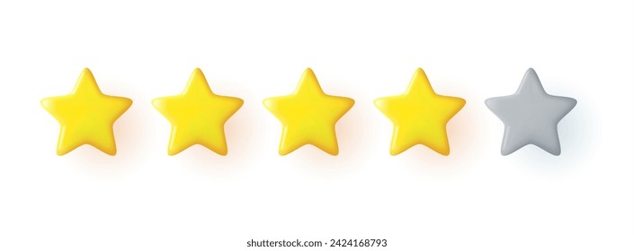 3D Rating stars icon for review product. Collection icon design for game, ui, banner, design for app, interface, game development. Realistic 3d design of the object. Vector illustration