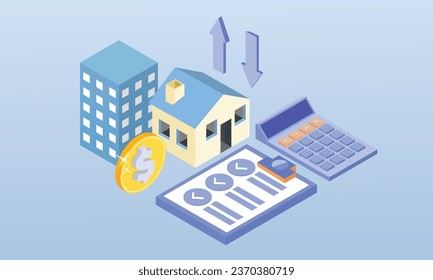 3D real estate home valuation. 3D design.isometric vector design Illustration.