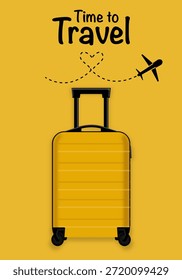 Mala real 3D. Ilustração vetorial 3d de saco de bagagem amarelo. Bolsa de viagem realista. Saco de carryon. Bolsa de transporte. Banner de propaganda de viagem.