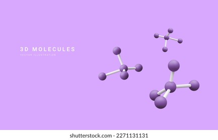 3d realistische abstrakte Moleküle einzeln auf dem Hintergrund. Wissenschaftlicher Banner für Medizin, Biologie, Chemie und Wissenschaft im Cartoon-Stil. Vektorgrafik