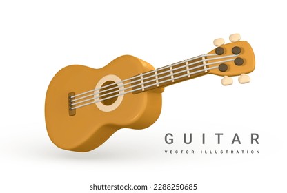 3d realistic acoustic guitar for music concept design in plastic cartoon style. Vector illustration.