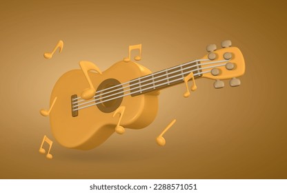 3d realistic acoustic guitar for music concept design in plastic cartoon style. Vector illustration.