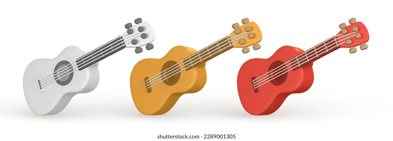 3d realistic acoustic guitar for music concept design in plastic cartoon style. Vector illustration.