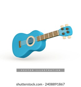 3d realistic acoustic guitar for music concept design in plastic cartoon style. Vector illustration.