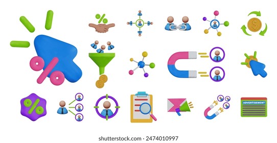 3d Realistic Affiliate Marketing Icon. 3d Funnel Icon. 3d Lead Icon. 3d Cpc Icon.