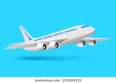 Avión realista 3D aislado en el fondo azul.