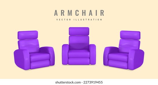3d realistic Armchair with shadow in cartoon style. Vector illustration.