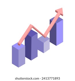 3D realistic arrow up. Arrow show success of business strategy. Vector illustration