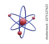 3d realistic atom with orbital electrons isolated on white background. Nuclear energy, scientific research, molecular chemistry, physics science concept. Vector illustration