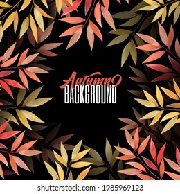 3d realistic Autumn abstract background - circle from colorful leafs with place for your text. Vector illustration.