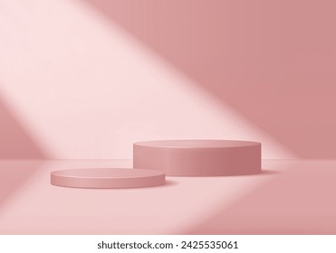 3D realistic background, pink podium with beautiful rays of ligh