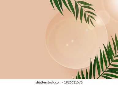 3D Realistic Background with podium and palm leaves. Design Template for Fashion Cosmetics Product. Vector Illustration EPS10