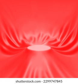 3d realistic background round red podium fabric with drapery and folds.Vector illustration EPS10