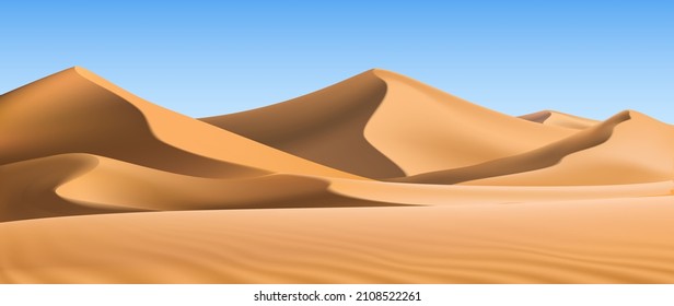 3d realistic background of sand dunes. Desert landscape. svg