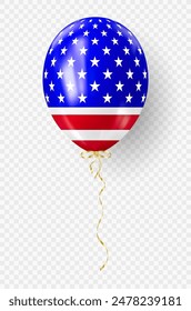 3d realistic balloon USA. Independence Day Balloon. American flag decoration for 4th July party. Patriotic striped and starry design elements, vector illustration.