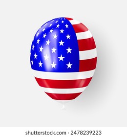 3d realistic balloon USA. Independence Day Balloon. American flag decoration for 4th July party. Patriotic striped and starry design elements, vector illustration.
