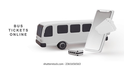 3d boletos realistas de banner bus en línea con fondo blanco. Ilustración vectorial.