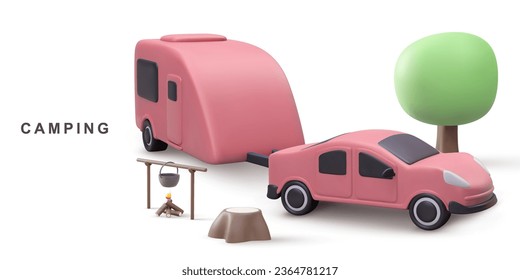 3d realistic banner - camping. Vector illustration.