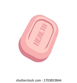 3D realistic bar of soap with sign Health isolated on white background. Vector illustration.