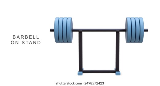 3d realistic barbell on stand. Vector illustration.