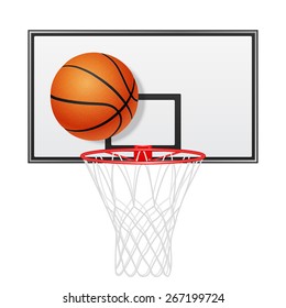 3d realistic basketball backboard and ball. Isolated on white. Vector EPS10 illustration. 